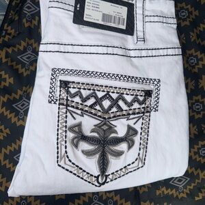 Cow boy western White Jeans with Black Embroidery